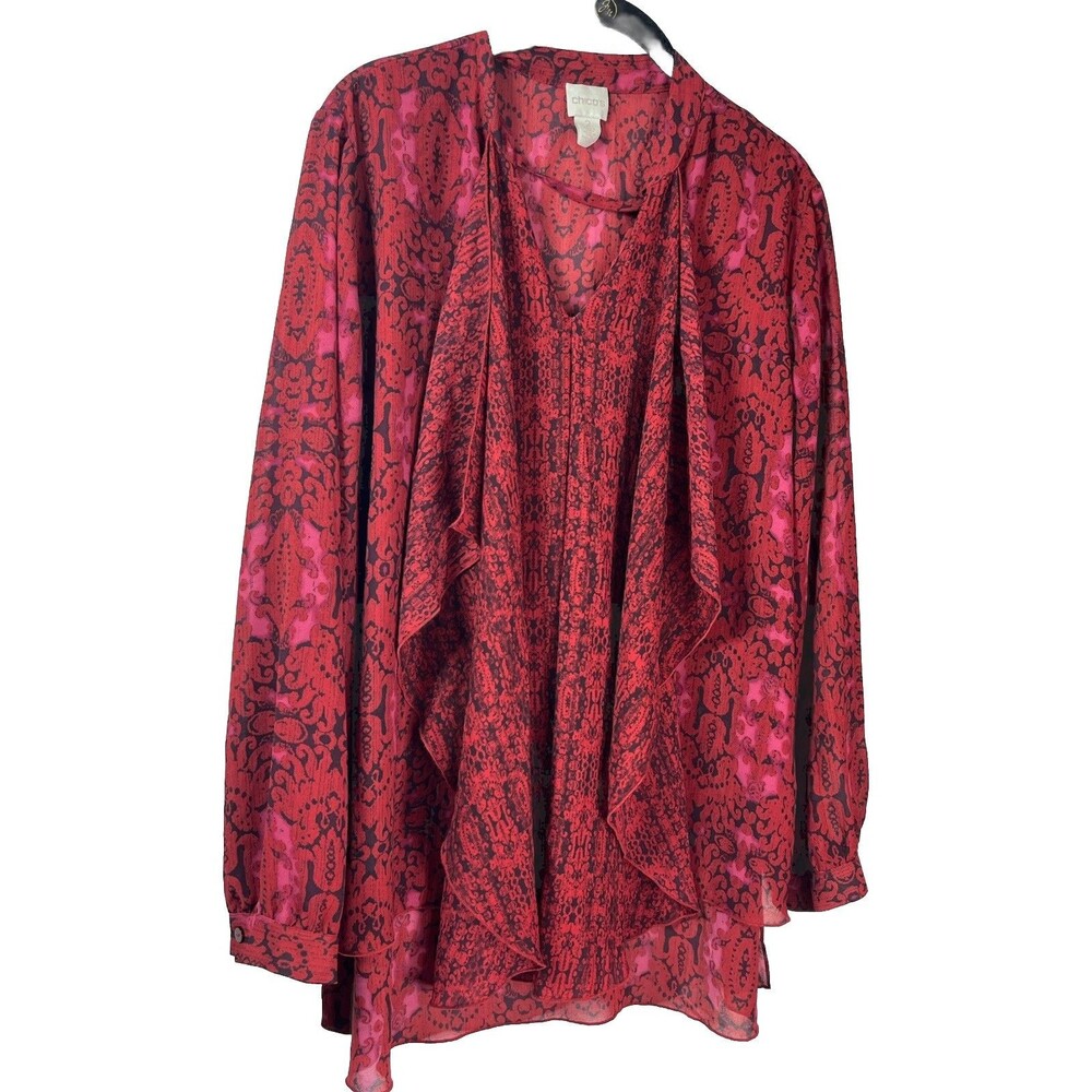 Chicos Berry Paisley Print Sheer Layers Boho Top Blouse L 2 (17)